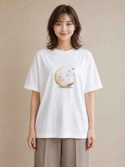 グラフィックTシャツ レディース 月 星空 宇宙 イラスト ヴィンテージ風 部屋着 女性向けギフト 白T