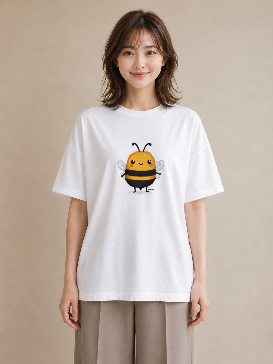グラフィックTシャツ レディース みつばち 昆虫 虫 イラスト 韓国風 在宅 公園 白T