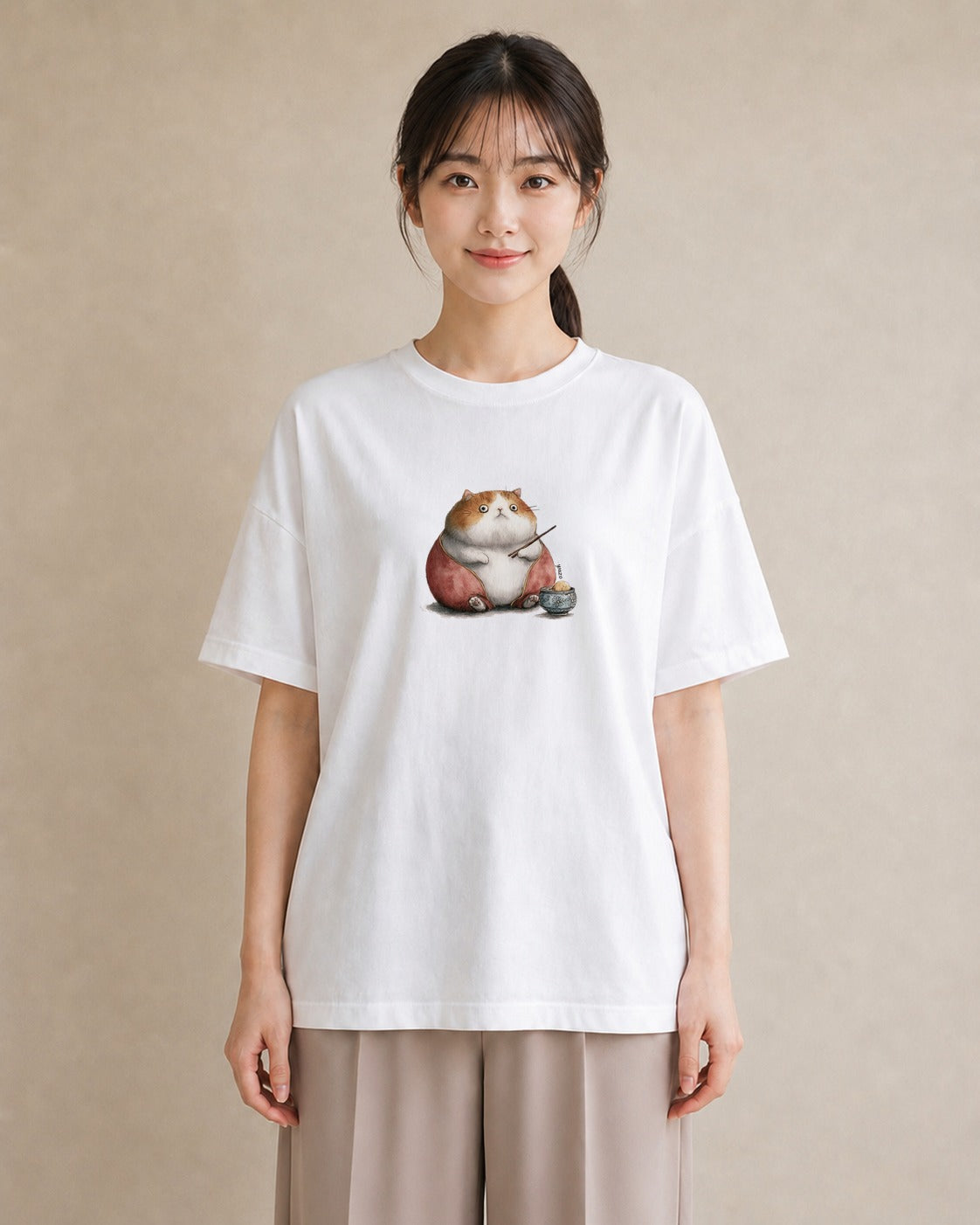 グラフィックTシャツ レディース スコティッシュフォールド 猫 ねこ イラスト 休日コーデ カフェ服 クリスマス 白T