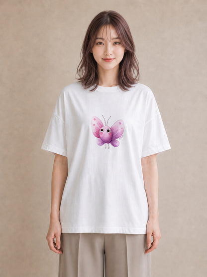 デザインTシャツ レディース ちょうちょ 蝶 バタフライ 昆虫 虫 イラスト 普段着 週末コーデ 白T