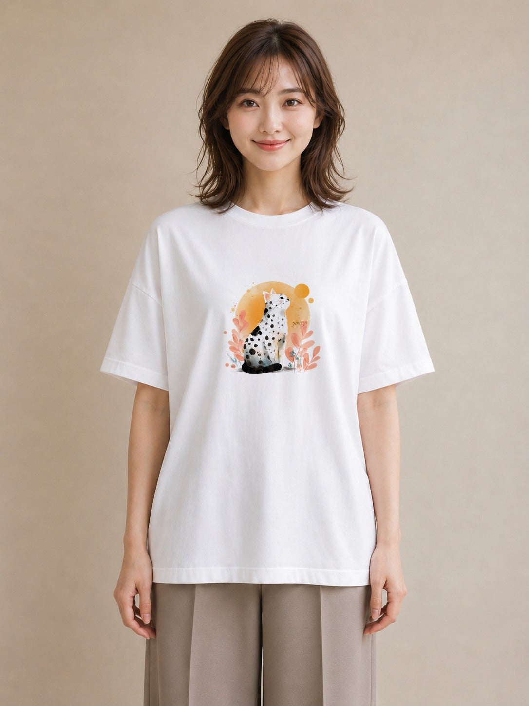 半袖Tシャツ レディース 三毛猫 みけねこ 三毛 猫 ねこ イラスト 休日コーデ お揃い 親子 白T