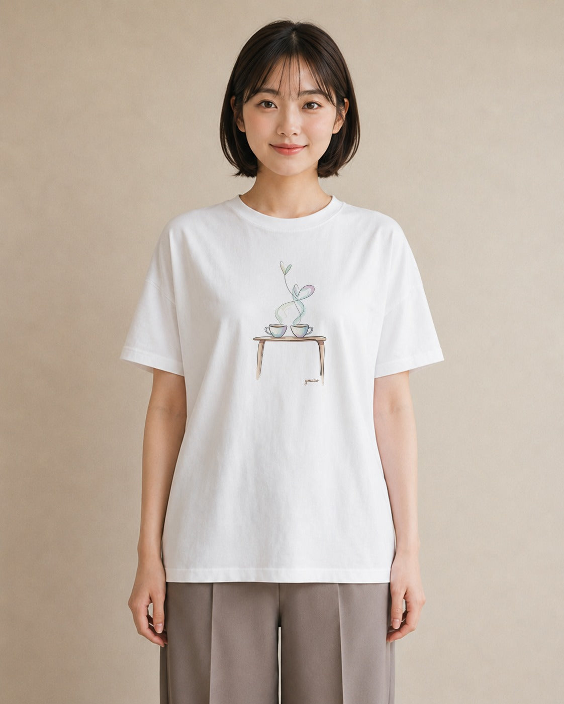グラフィックTシャツ レディース コーヒー カフェ 珈琲 イラスト 休日コーデ 旅行用 海 白T