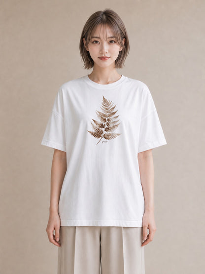 半袖Tシャツ レディース シダ 植物 ボタニカル イラスト 旅行コーデ 在宅 公園 白T