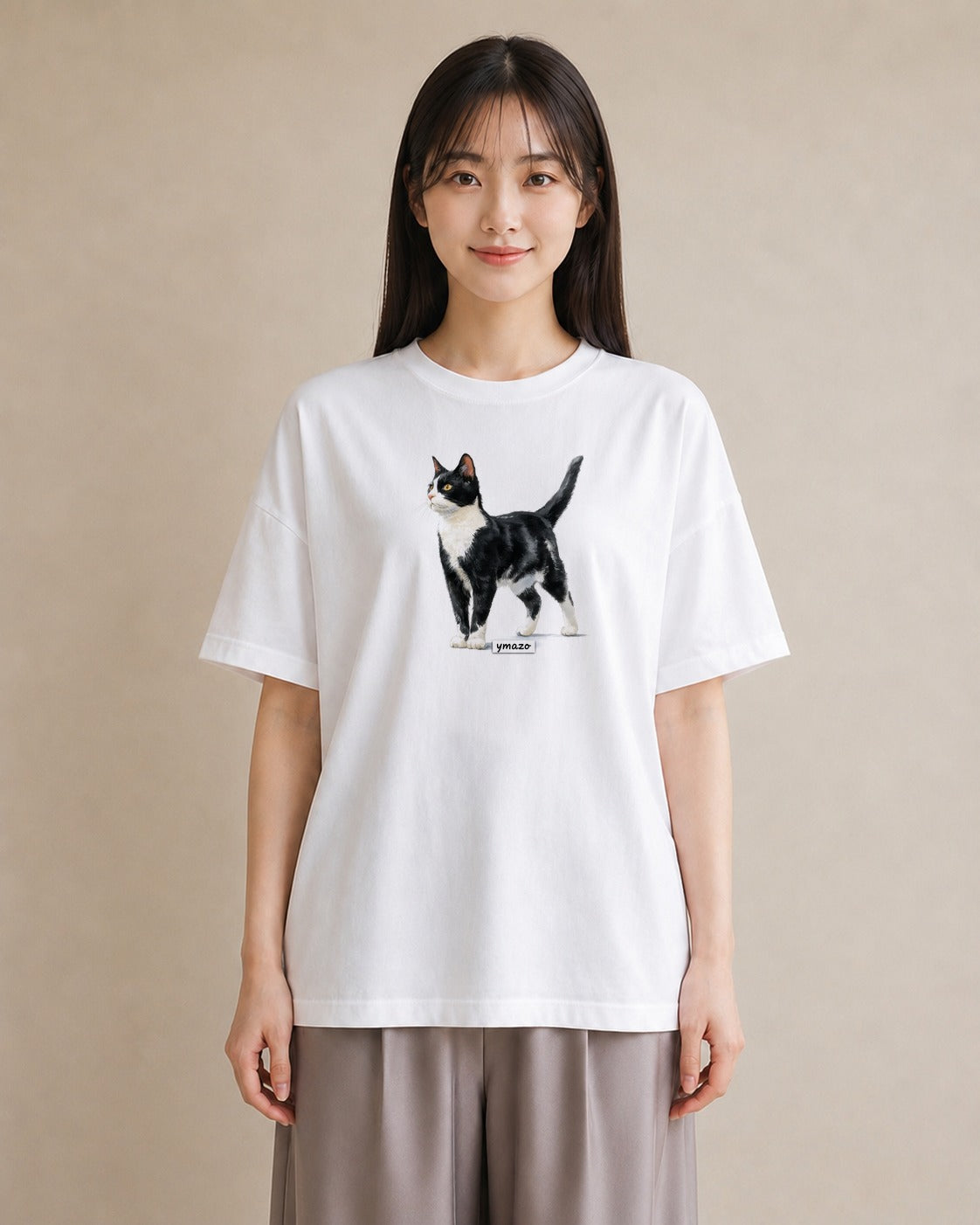 半袖Tシャツ レディース 猫 ねこ イラスト 普段使い 旅行 母娘コーデ 白T