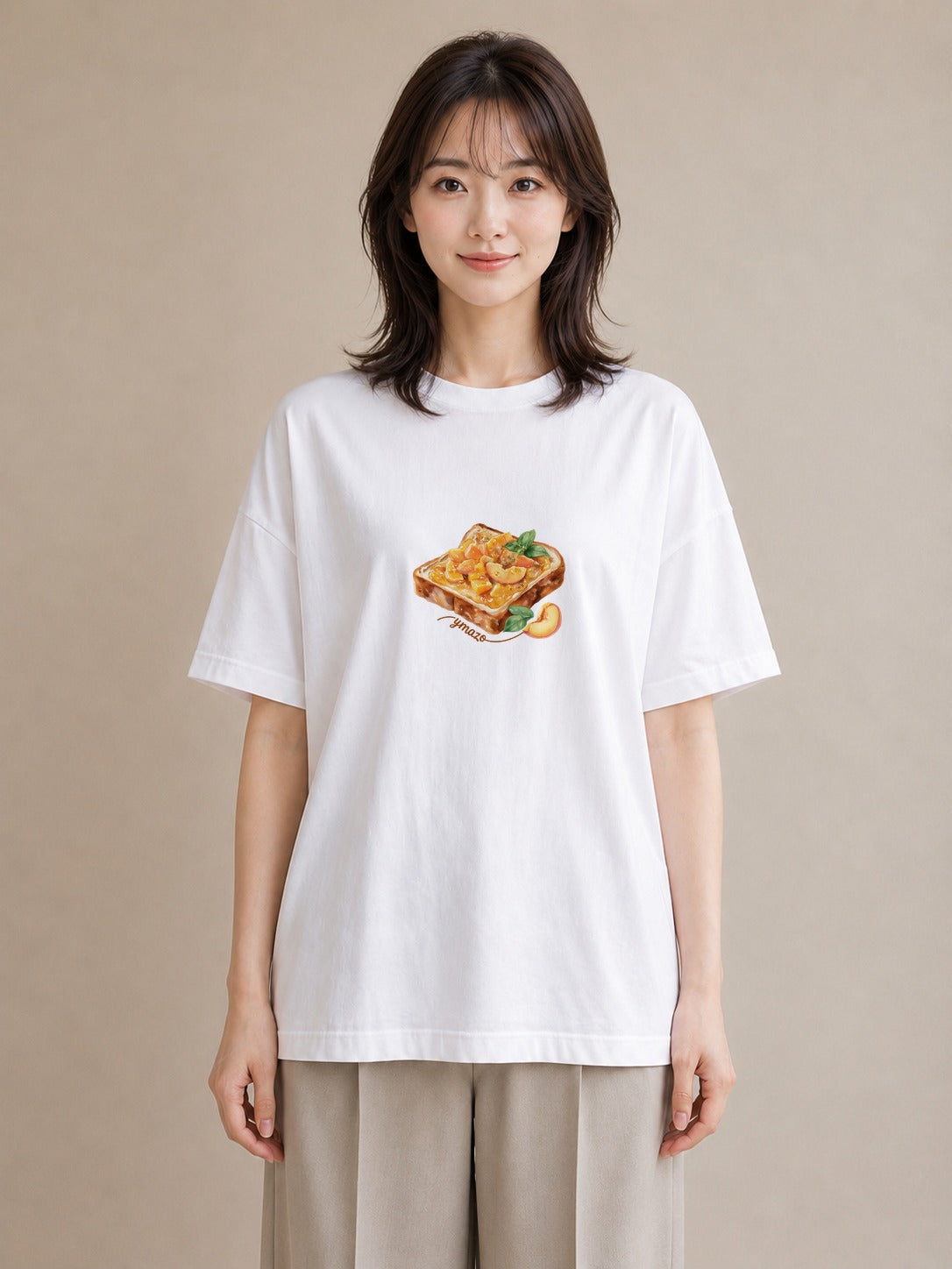 半袖Tシャツ レディース 目玉焼き 食べ物 フード イラスト カフェコーデ 親子 20代 白T