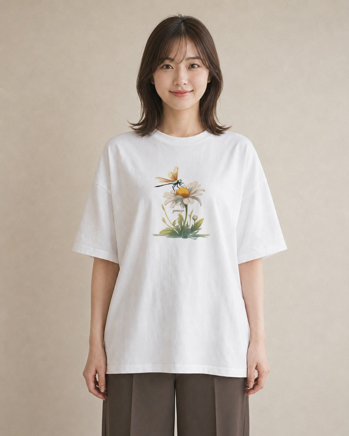 デザインTシャツ レディース とんぼ 昆虫 虫 イラスト きれいめ 公園 ママ 白T