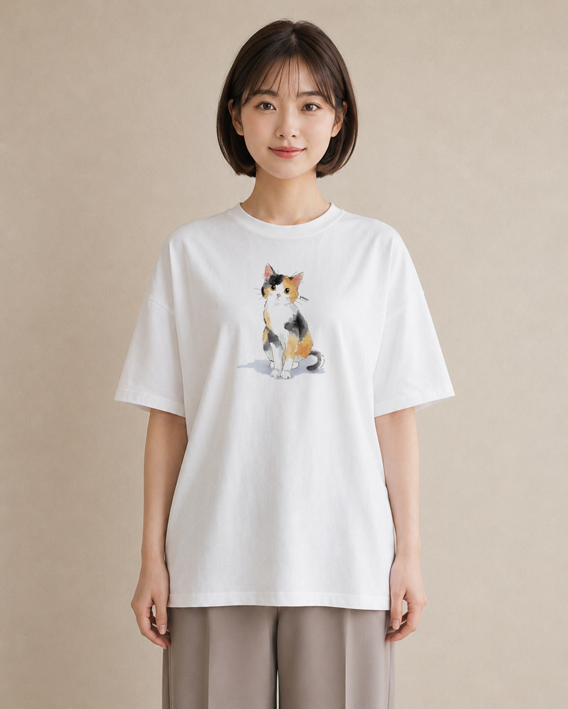 プリントTシャツ レディース キジトラ 猫 ねこ イラスト シンプル 買い物 夏コーデ 白T