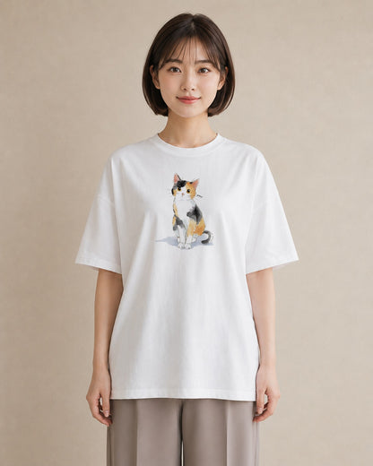 プリントTシャツ レディース キジトラ 猫 ねこ イラスト シンプル 買い物 夏コーデ 白T