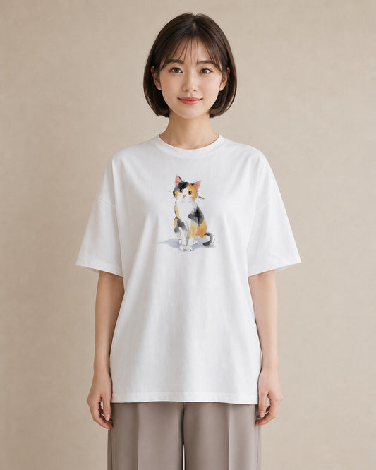 プリントTシャツ レディース キジトラ 猫 ねこ イラスト シンプル 買い物 夏コーデ 白T