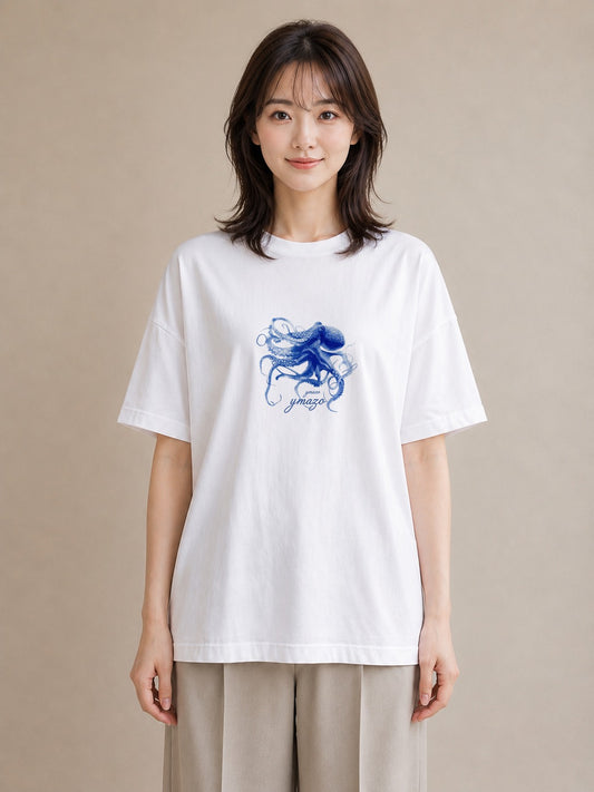 半袖Tシャツ レディース イカ 海の生き物 海 イラスト 休日コーデ カフェ巡り 白T