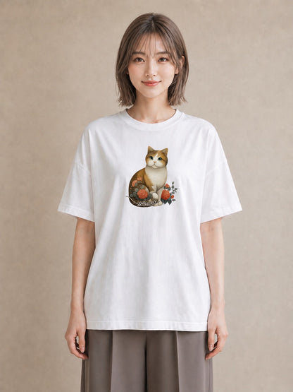 Tシャツ レディース 茶トラ 茶猫 猫 ねこ イラスト 水彩風 公園 ママ 白T