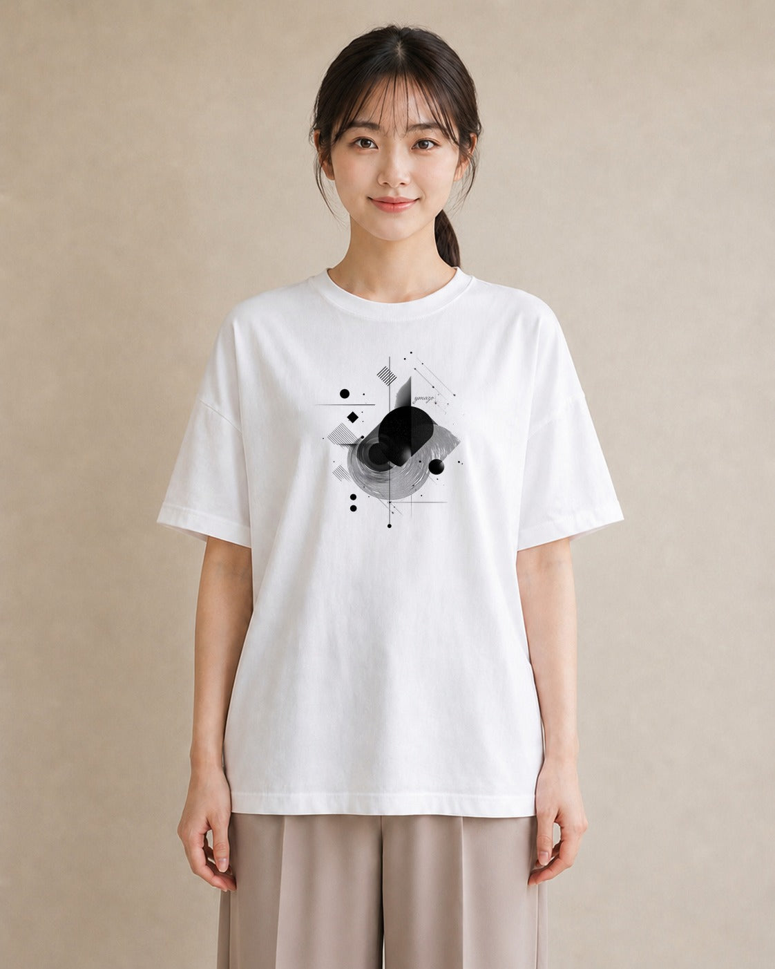 プリントTシャツ レディース 幾何学 ミニマル ジオメトリック イラスト 水彩風 旅行 母娘コーデ 白T