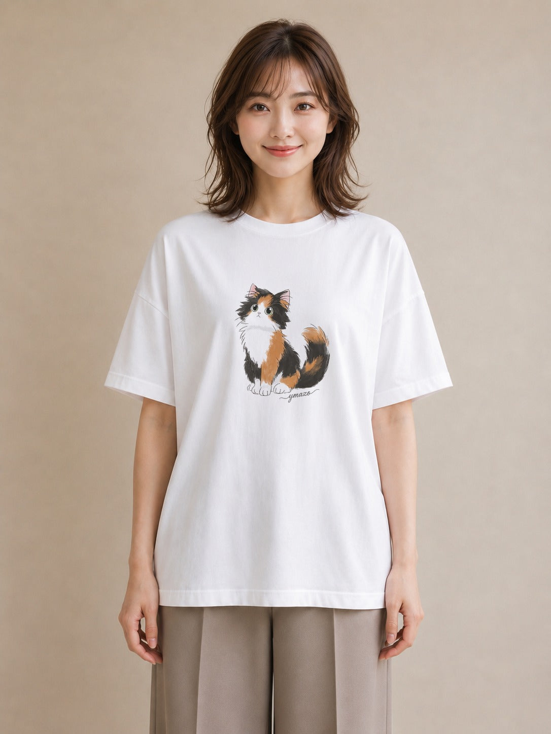 半袖Tシャツ レディース マンチカン 猫 ねこ イラスト 北欧風 敬老の日 ホワイトデー 白T