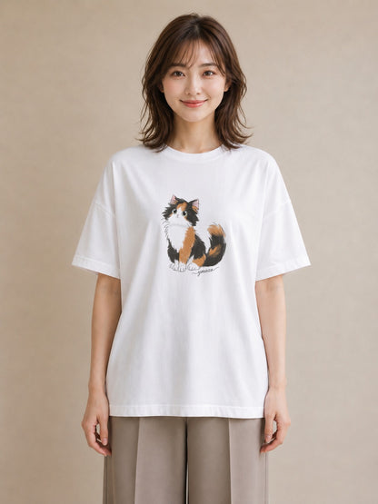 半袖Tシャツ レディース マンチカン 猫 ねこ イラスト 北欧風 敬老の日 ホワイトデー 白T