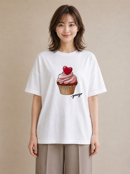 グラフィックTシャツ レディース マフィン 食べ物 フード イラスト 旅行コーデ レイヤード 友達ギフト 白T