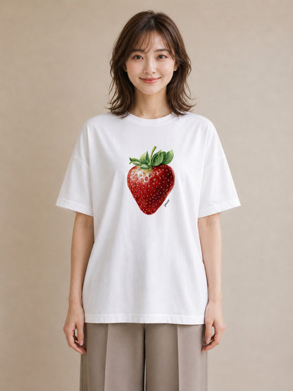 グラフィックTシャツ レディース いちご 苺 ストロベリー 食べ物 フード イラスト 個性的 綿100 デート 白T