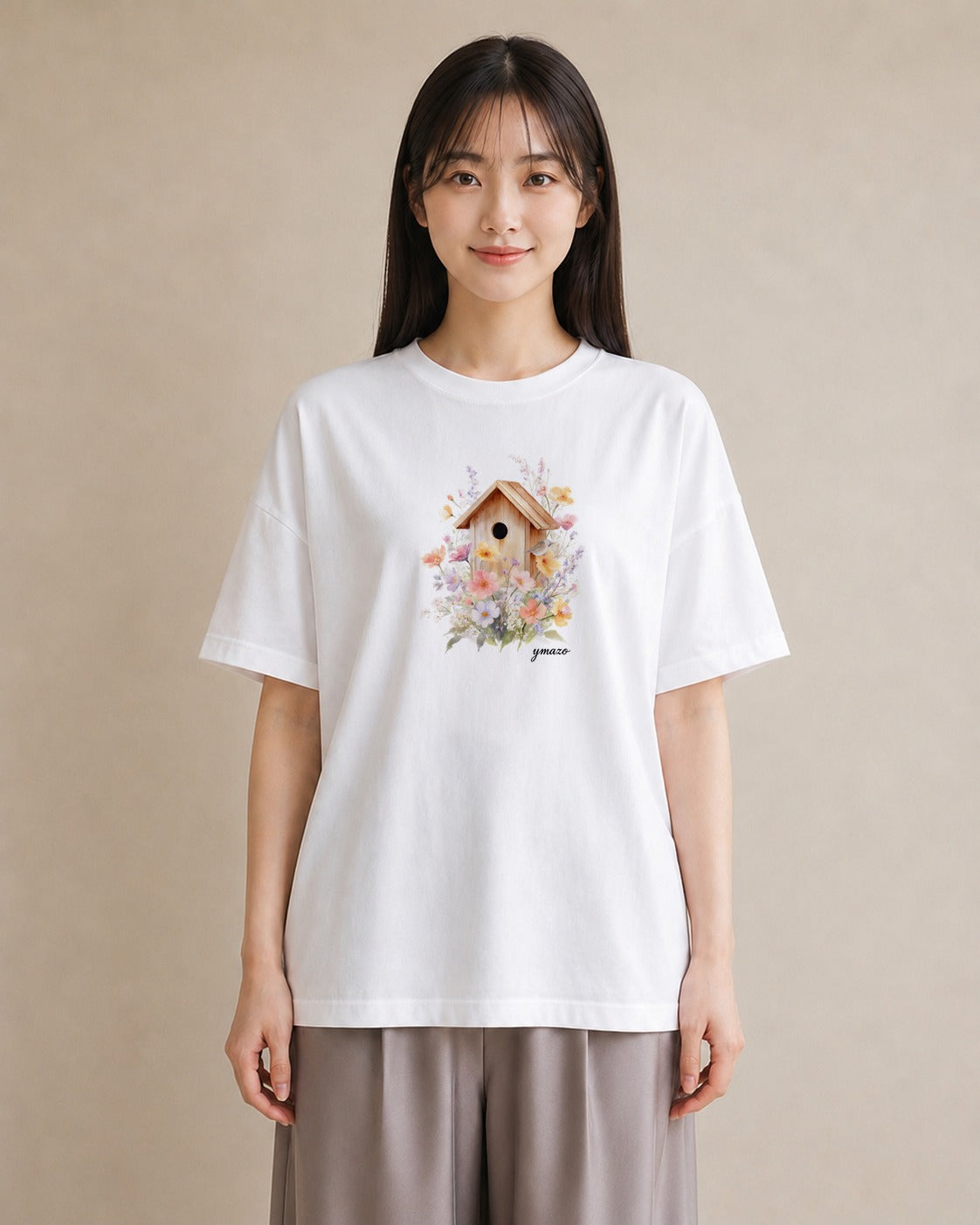 デザインTシャツ レディース 遠い家と鳥 風景 鳥 ナチュラル アンティーク イラスト ゆるコーデ 海 カフェ巡り 白T
