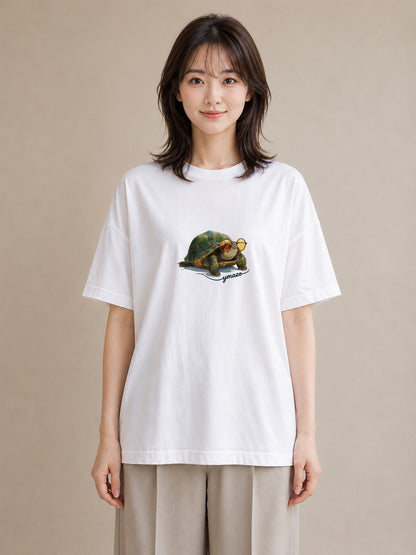 半袖Tシャツ レディース ウミガメ 海の生き物 海 イラスト 手描き風 女性向けギフト 散歩 白T