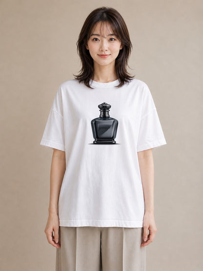 プリントTシャツ レディース 香水 香水瓶 パフューム イラスト 線画 カジュアルコーデ 買い物 白T