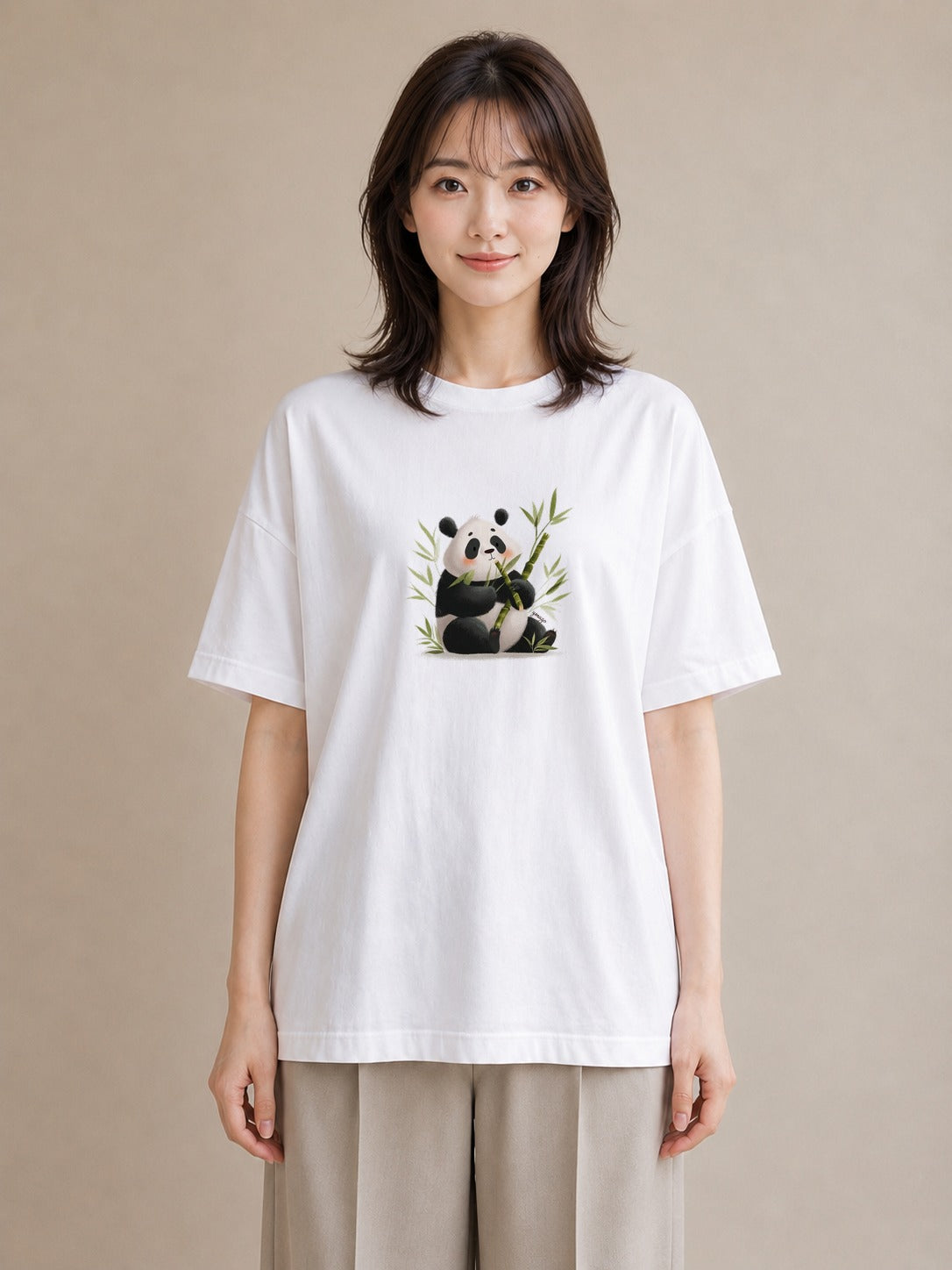 デザインTシャツ レディース パンダ 動物 アニマル イラスト 抜け感 敬老の日 ホワイトデー 白T