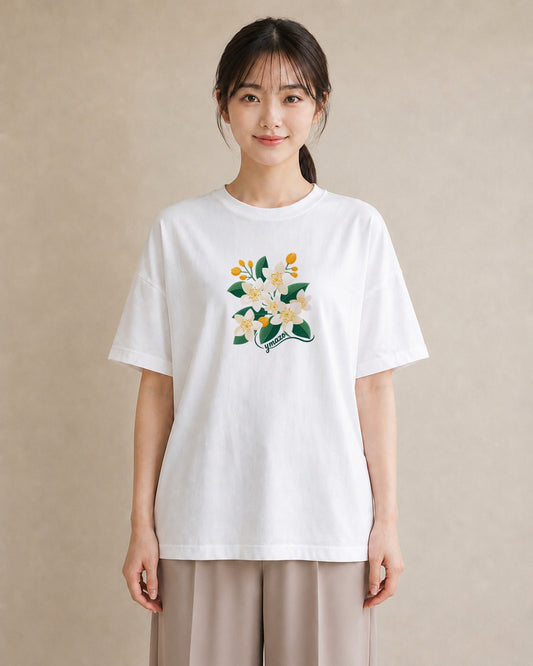 半袖Tシャツ レディース 金木犀 花 花柄 イラスト 線画 旅行 母娘コーデ 白T
