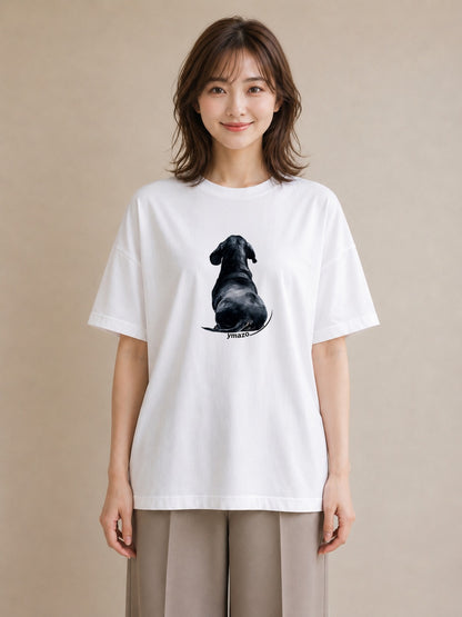 グラフィックTシャツ レディース ミニチュアダックスフンド 犬 いぬ イラスト ガーリー 海 カフェ巡り 白T
