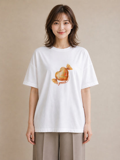 Tシャツ レディース キャンディ 食べ物 フード イラスト モード ペアコーデ 秋コーデ 白T