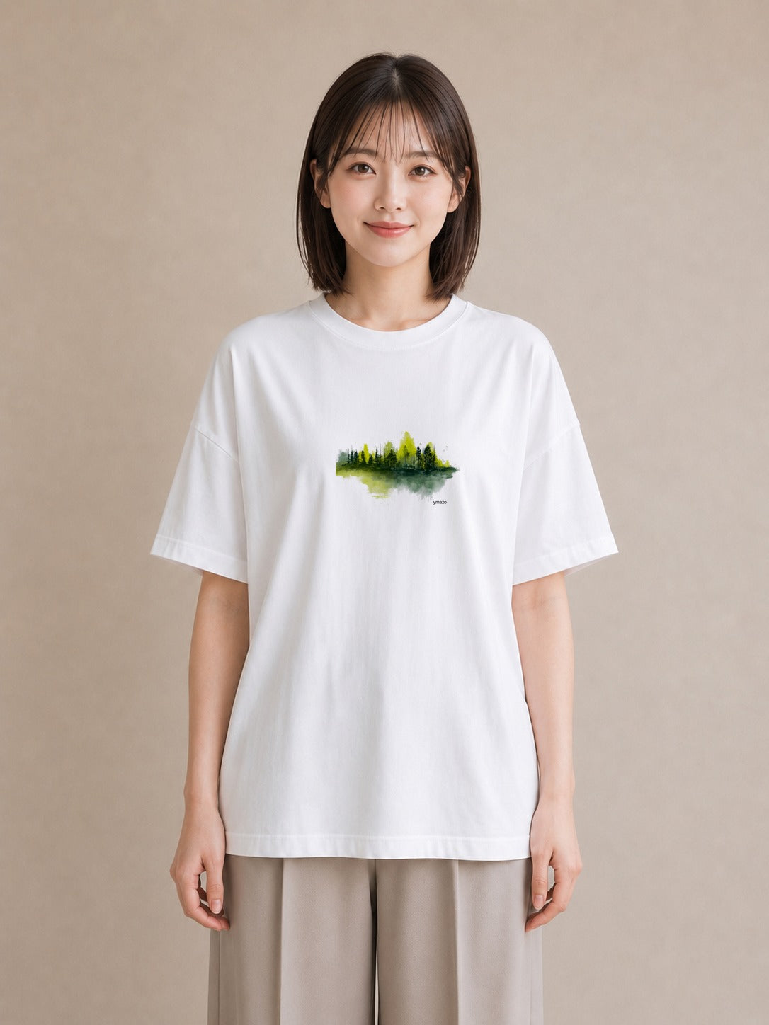 Tシャツ レディース 森 植物 ボタニカル イラスト 線画 カジュアルコーデ 買い物 白T