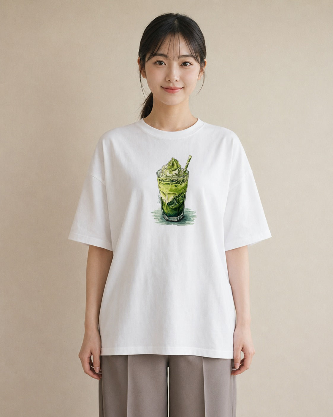 半袖Tシャツ レディース 抹茶 食べ物 フード イラスト 韓国風 ホワイトデー 春服 白T