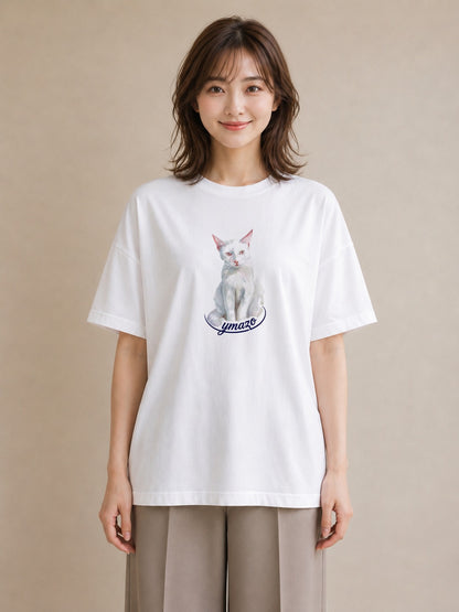 プリントTシャツ レディース 肉球 猫 ねこ イラスト こなれ感 ビーチ デイリーウェア 白T