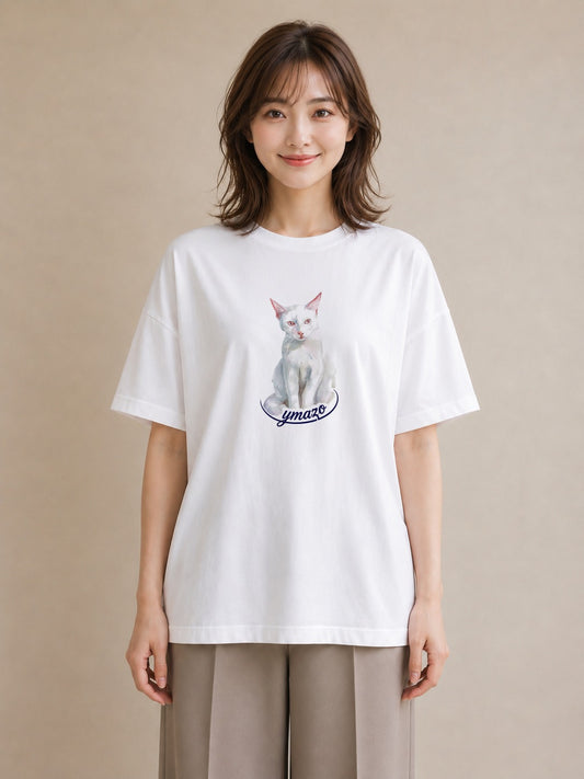 プリントTシャツ レディース 肉球 猫 ねこ イラスト こなれ感 ビーチ デイリーウェア 白T