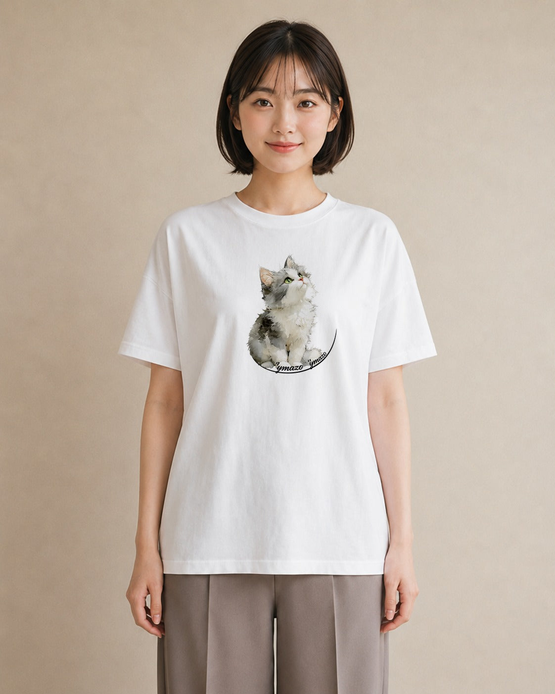 Tシャツ レディース 猫 ねこ イラスト ポップ 公園 ママ 白T