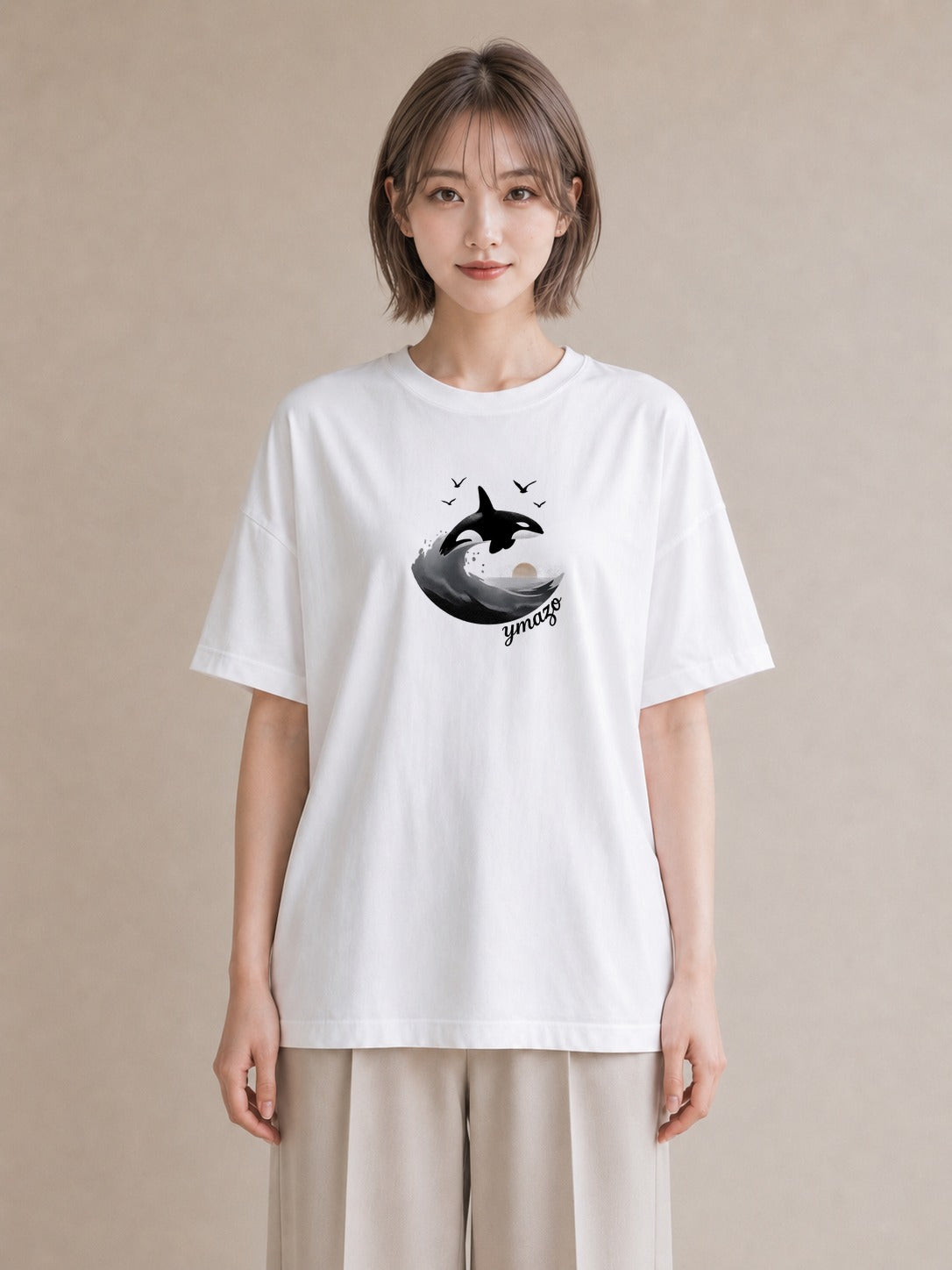 半袖Tシャツ レディース シャチ 海の生き物 海 イラスト 個性的 夏コーデ 通学 白T