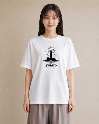 プリントTシャツ レディース 灯台 霧 海 ナチュラル アンティーク イラスト 上品 在宅 公園 白T