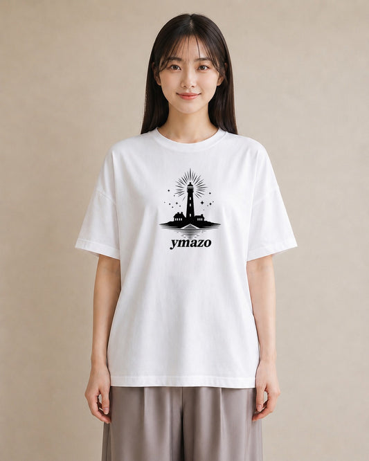 プリントTシャツ レディース 灯台 霧 海 ナチュラル アンティーク イラスト 上品 在宅 公園 白T