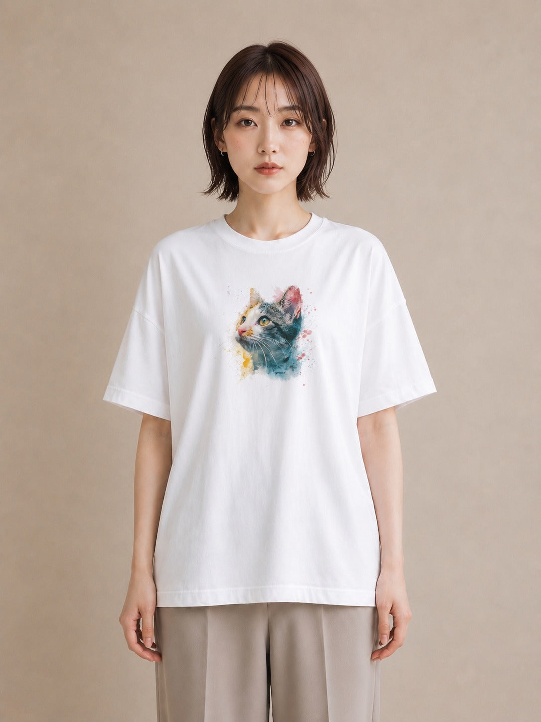 プリントTシャツ レディース ロシアンブルー 猫 ねこ イラスト ビーチ デイリーウェア 白T