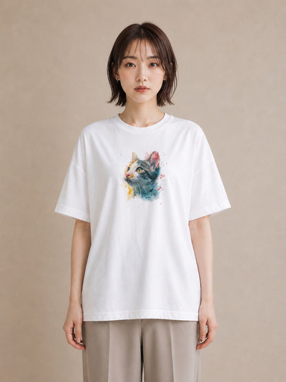 プリントTシャツ レディース ロシアンブルー 猫 ねこ イラスト ビーチ デイリーウェア 白T