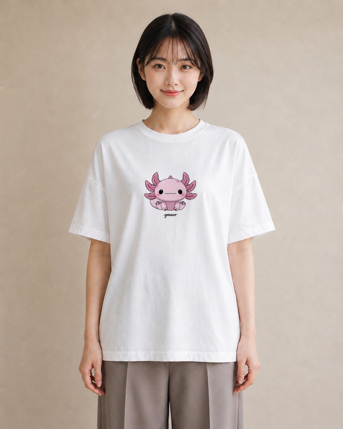プリントTシャツ レディース ウーパールーパー ペット 動物 イラスト ヴィンテージ風 散歩 お出かけ 白T