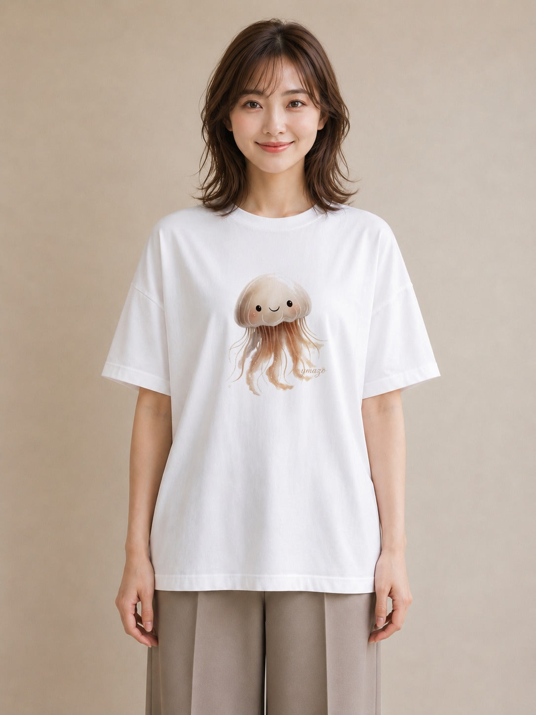 半袖Tシャツ レディース イカ 海の生き物 海 イラスト カジュアル 姉妹 送別ギフト 白T