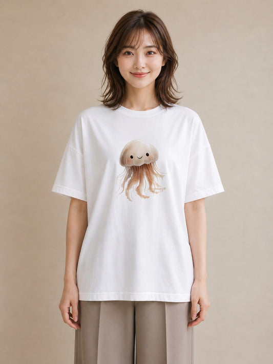 半袖Tシャツ レディース イカ 海の生き物 海 イラスト カジュアル 姉妹 送別ギフト 白T