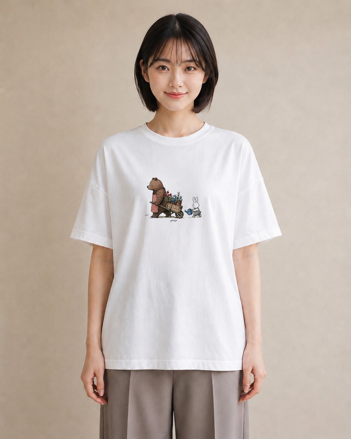 半袖Tシャツ レディース 小花 花 フラワー イラスト 淡色 母娘コーデ 自分用 白T