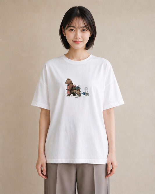 半袖Tシャツ レディース 小花 花 フラワー イラスト 淡色 母娘コーデ 自分用 白T
