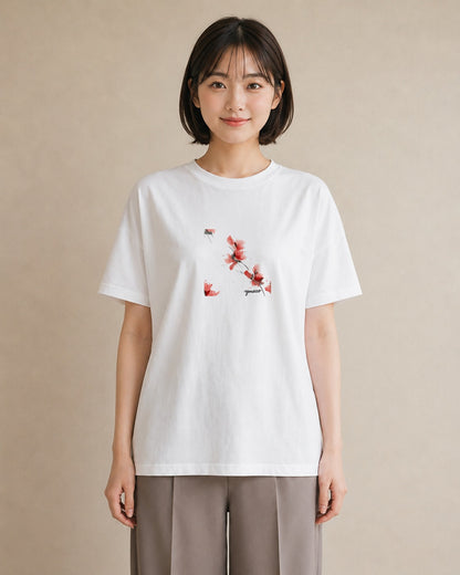 Tシャツ レディース 彼岸花 花 花柄 イラスト 水彩風 在宅 公園 白T