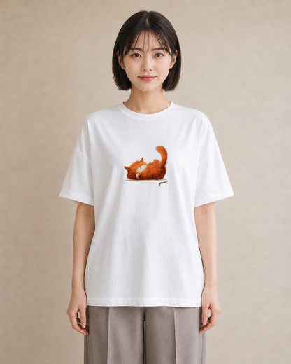 グラフィックTシャツ レディース 茶トラ 茶猫 猫 ねこ イラスト カフェ服 クリスマス 白T