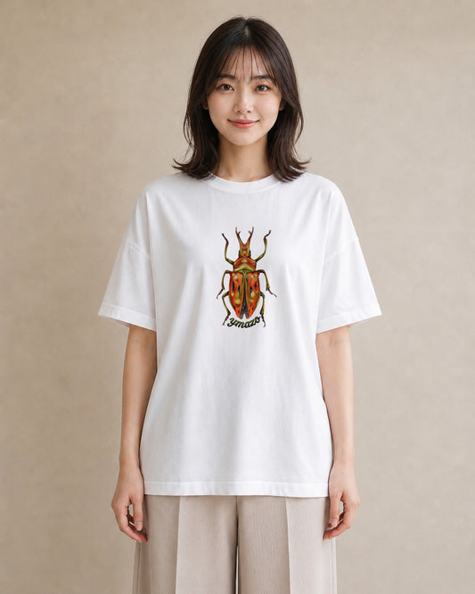 プリントTシャツ レディース カブトムシ 昆虫 虫 イラスト ニュアンス ラフ レイヤード 白T