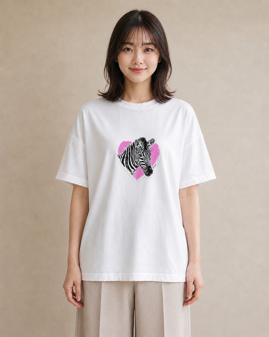 Tシャツ レディース しまうま 動物 アニマル イラスト 可愛い 春服 ミセス 白T