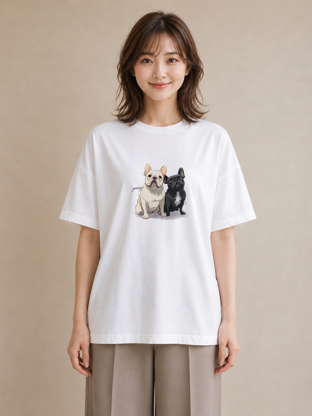 グラフィックTシャツ レディース フレンチブルドッグ フレブル 犬 いぬ イラスト 韓国風 カフェ巡り 女子会 白T
