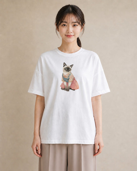 グラフィックTシャツ レディース 猫好き 猫 ねこ イラスト きれいめ 散歩 お出かけ 白T