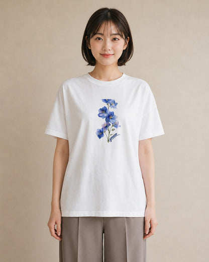 Tシャツ レディース あさがお 朝顔 花 花柄 イラスト こなれ感 デイリーウェア 休日 白T