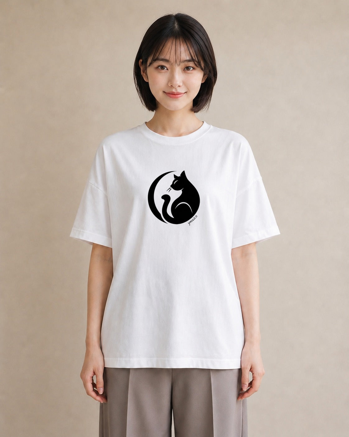 半袖Tシャツ レディース 猫 ねこ ネコ イラスト ポップ 通勤 在宅 白T